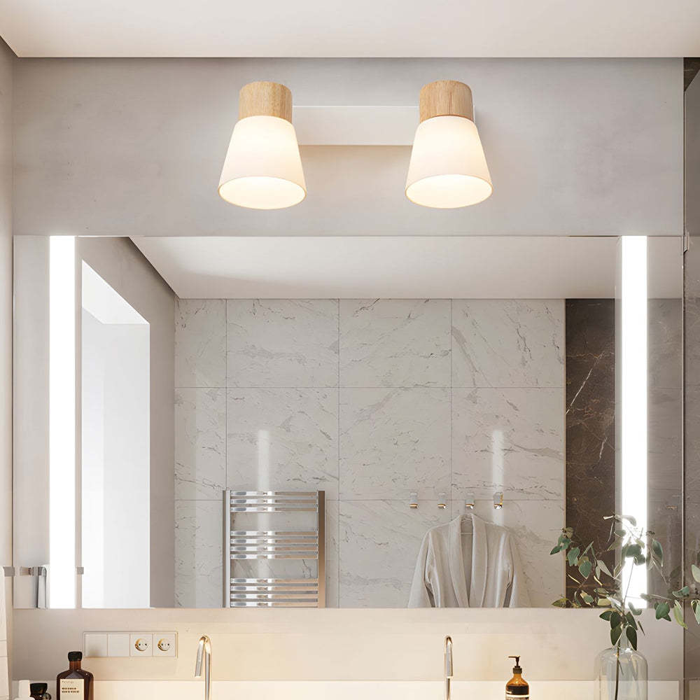 Wood Glass Cone Rotatable Light Wall Sconce, White-Lighom