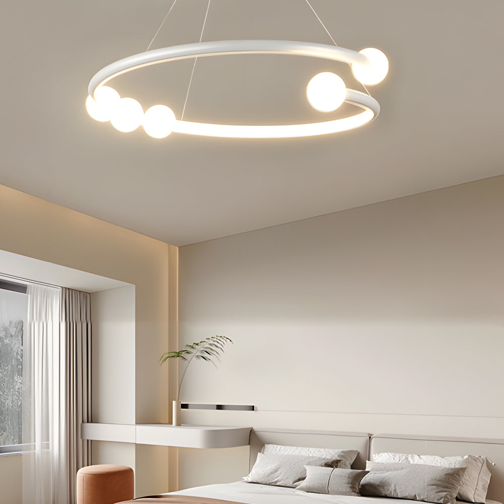 Modern ball ring pendant lighting in synthetic — 23.6" / White