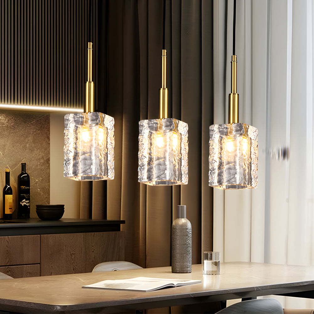 Crystal Cube Brass Pendant Copper Rod Kitchen Island Light