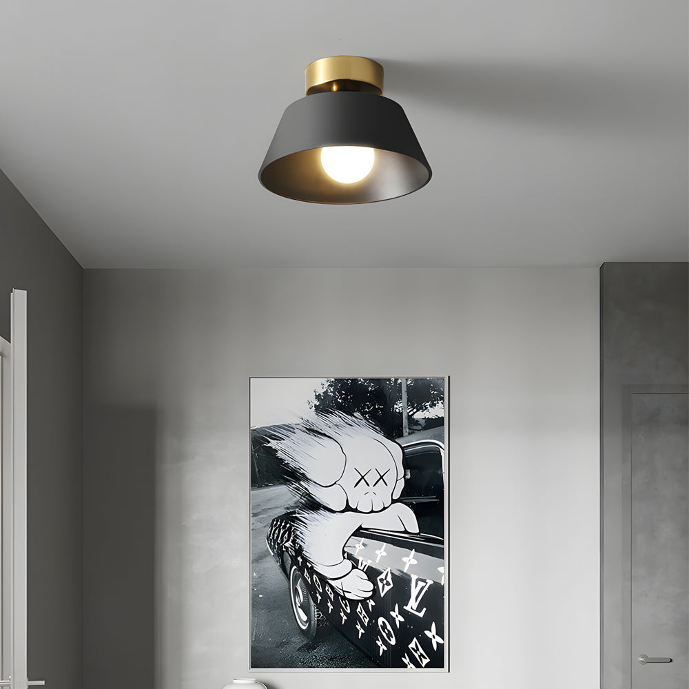Modern corridor round black semi-flush mount light — Matte Black