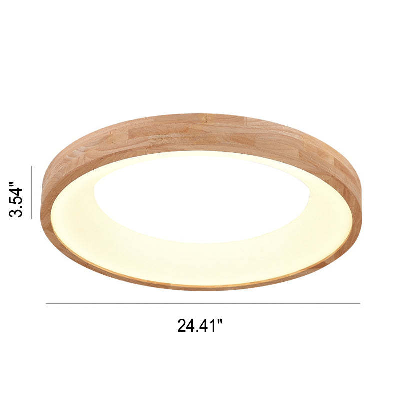 Nordic Minimalist Wood Round LED Flush Mount Light