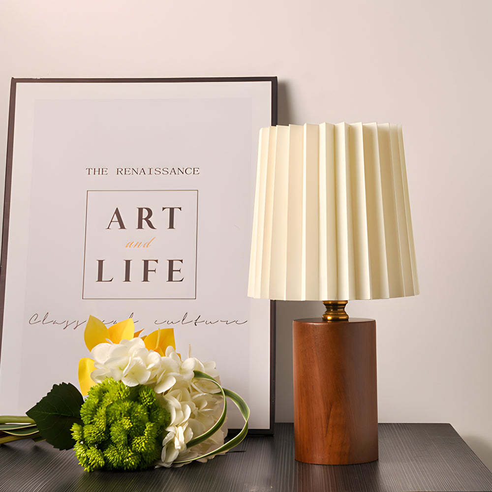 Wood Column Pleated Empire Shade Table Lamp