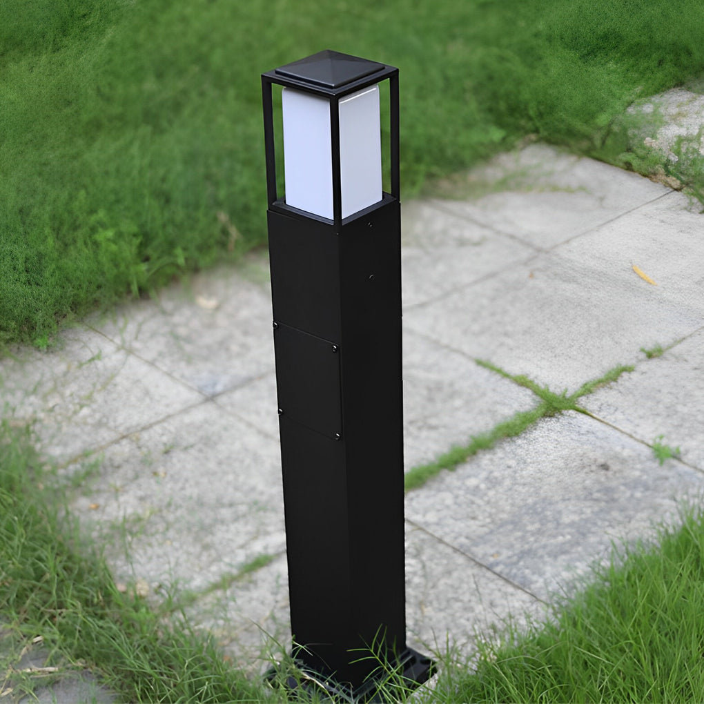 31.49 In. H Aluminum Black Bollard Lights Square Outdoor Path Lights-Lighom
