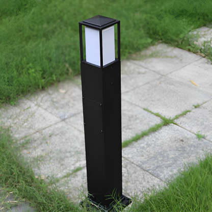31.49 In. H Aluminum Black Bollard Lights Square Outdoor Path Lights-Lighom