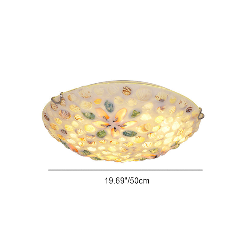 Scandinavian Round Shell Iron Glass Flush Ceiling Light