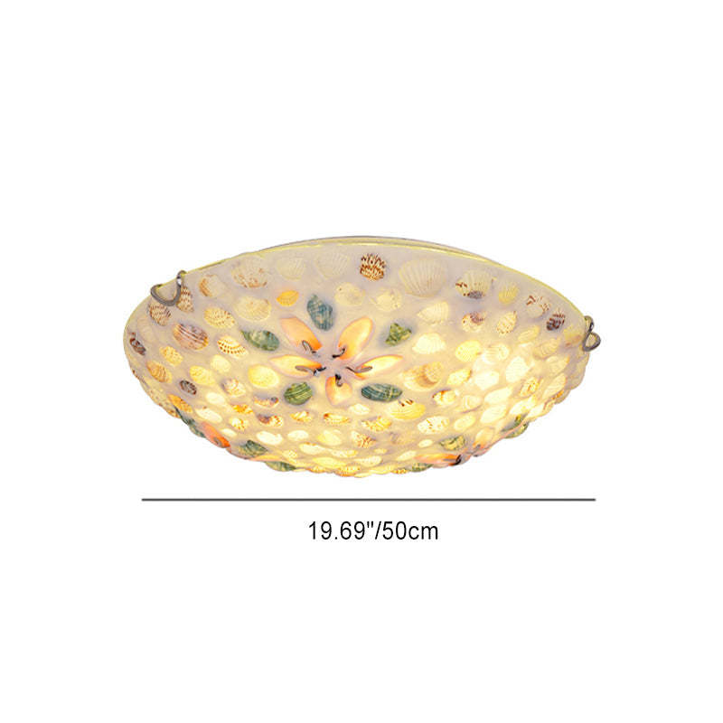 Scandinavian Round Shell Iron Glass Flush Ceiling Light