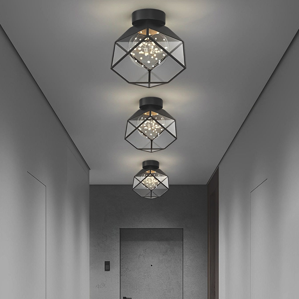 Square Frame Metal Glass Dimmable Black Modern Ceiling Lamp