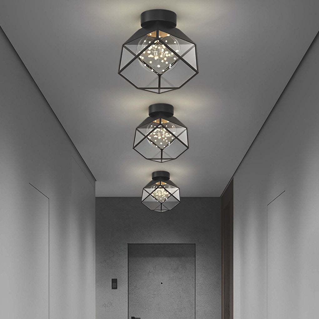 Square Frame Metal Glass Dimmable Black Modern Ceiling Lamp