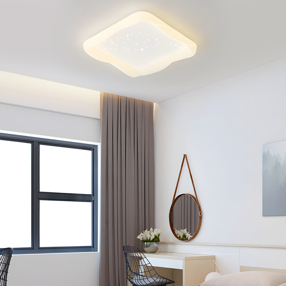 White modern square milky flush mount lighting — 23.6" L x 23.6" W