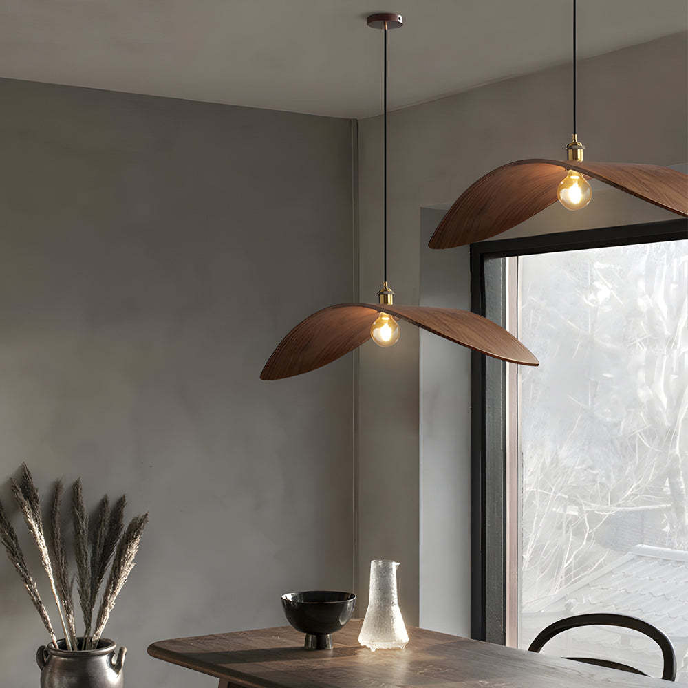 Wabi-Sabi Walnut Bar Leaf Curve Wood Pendant Light