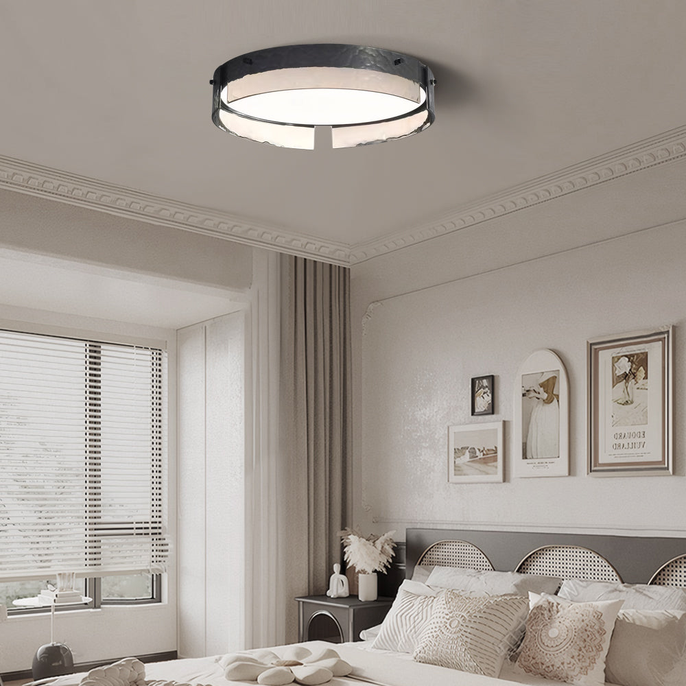 Round Black Hammered Glass LED Flush Mount Light