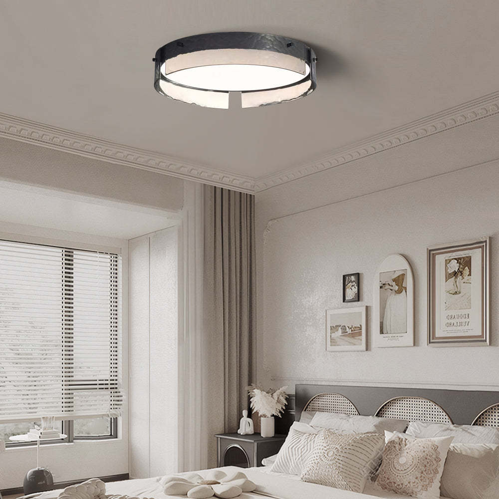 Round Black Hammered Glass LED Flush Mount Light