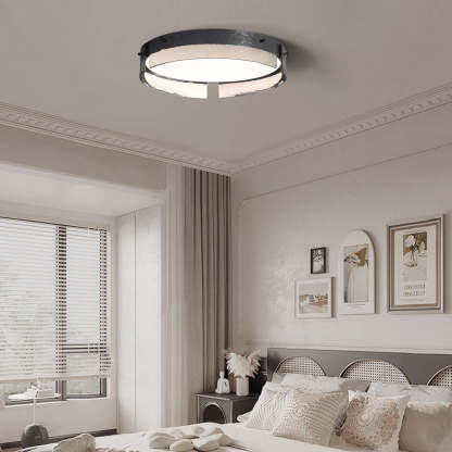 Round Black Hammered Glass LED Flush Mount Light
