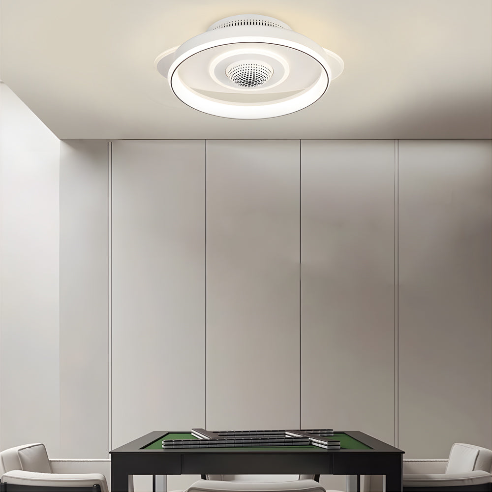 LED Smart Bladeless Ceiling Fan Round White Ceiling Fans with Dimmable Light-Lighom