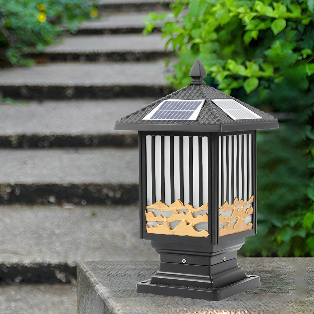Modern retro scenery black outdoor post lights — Solar