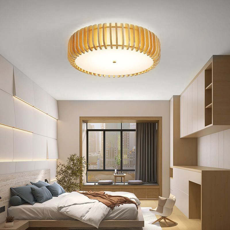 Wood Round 3-Step Dimming LED Nordic Bedroom Ceiling Light
