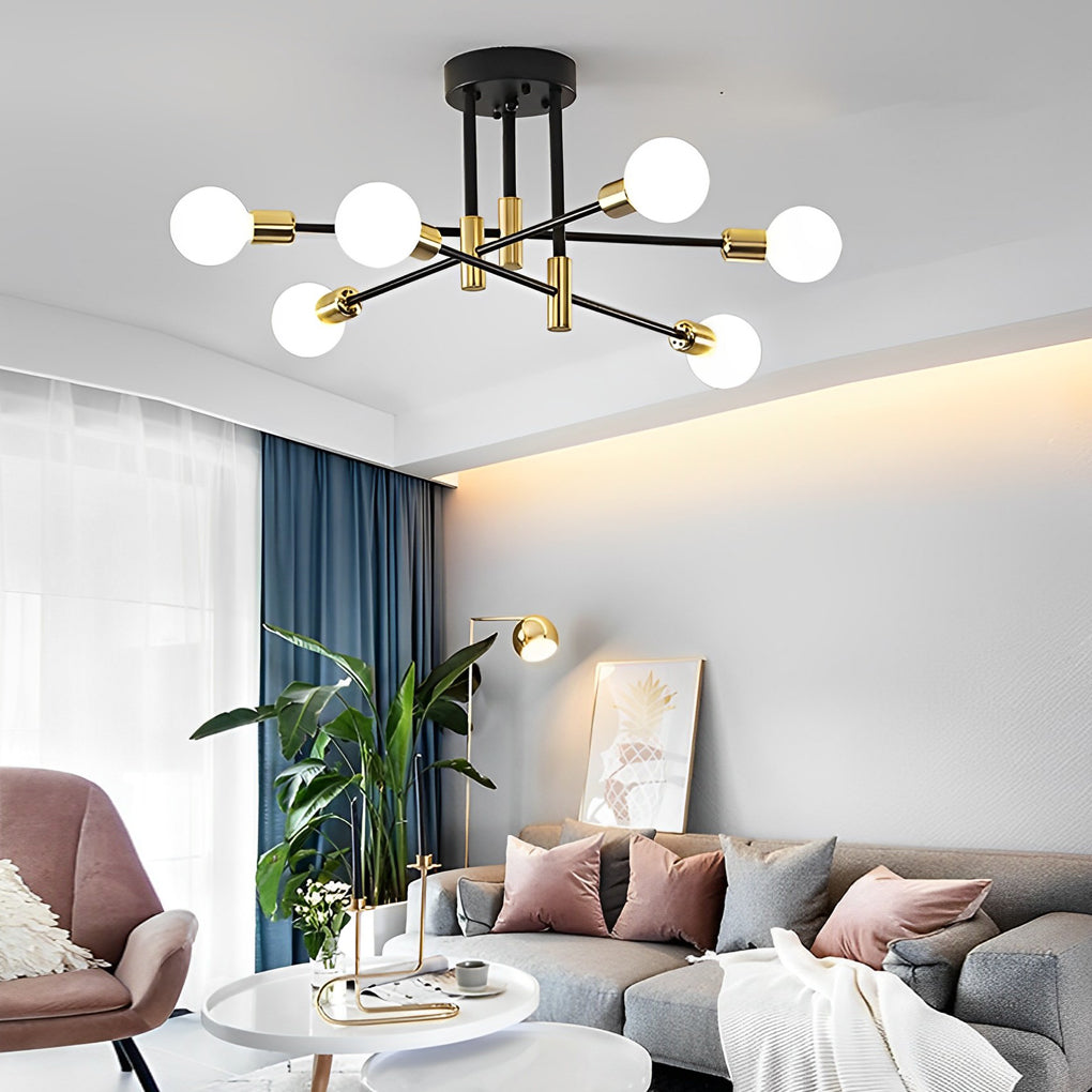 Black nordic 6-light sputnik semi-flush mount light — Set of 2