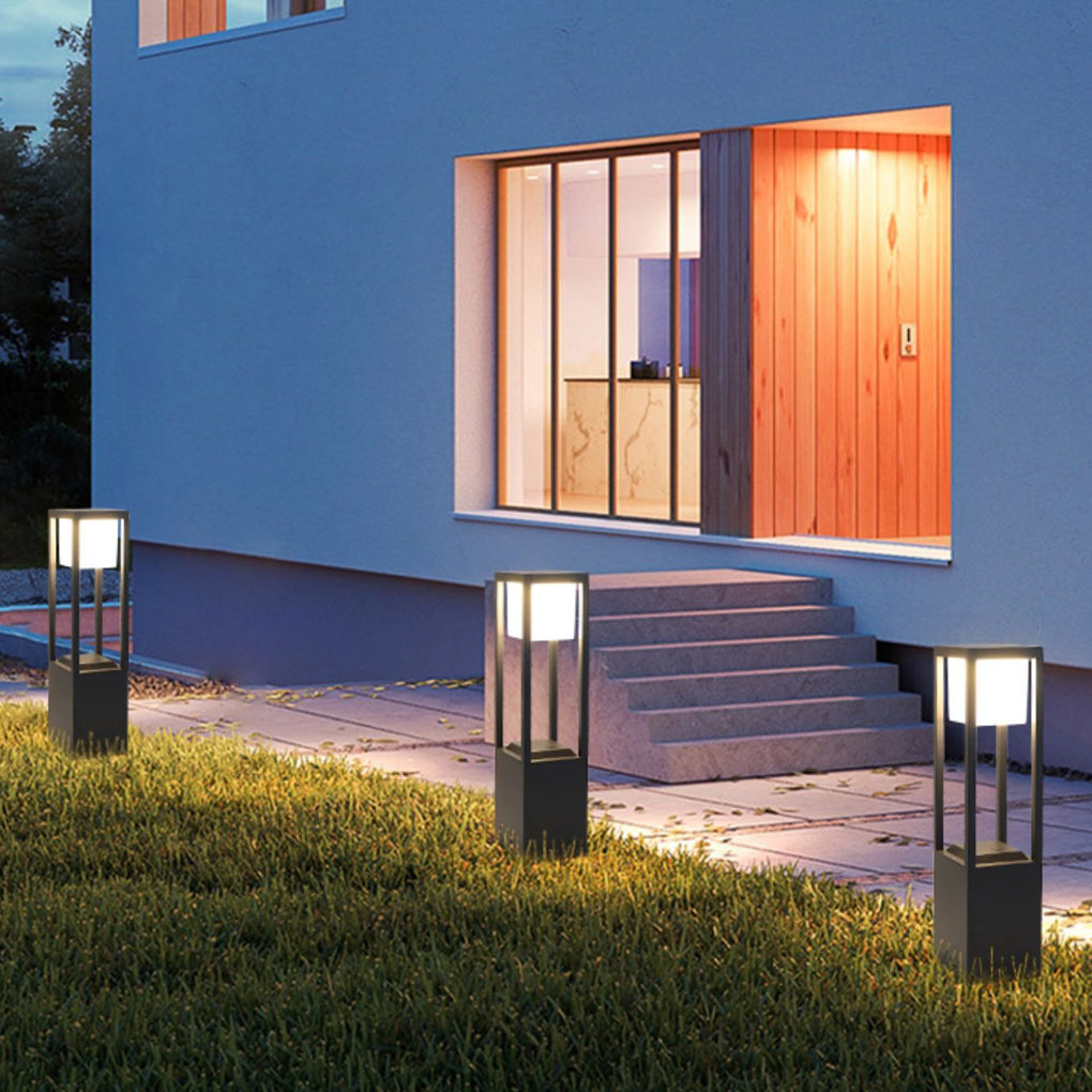 Square Aluminum Waterproof LED Black Modern Solar Pathway Lights Lawn Lamp-Lighom