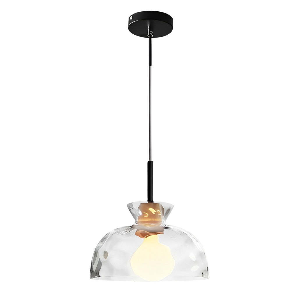 Round Glass Wood Japanese Mini Pendant