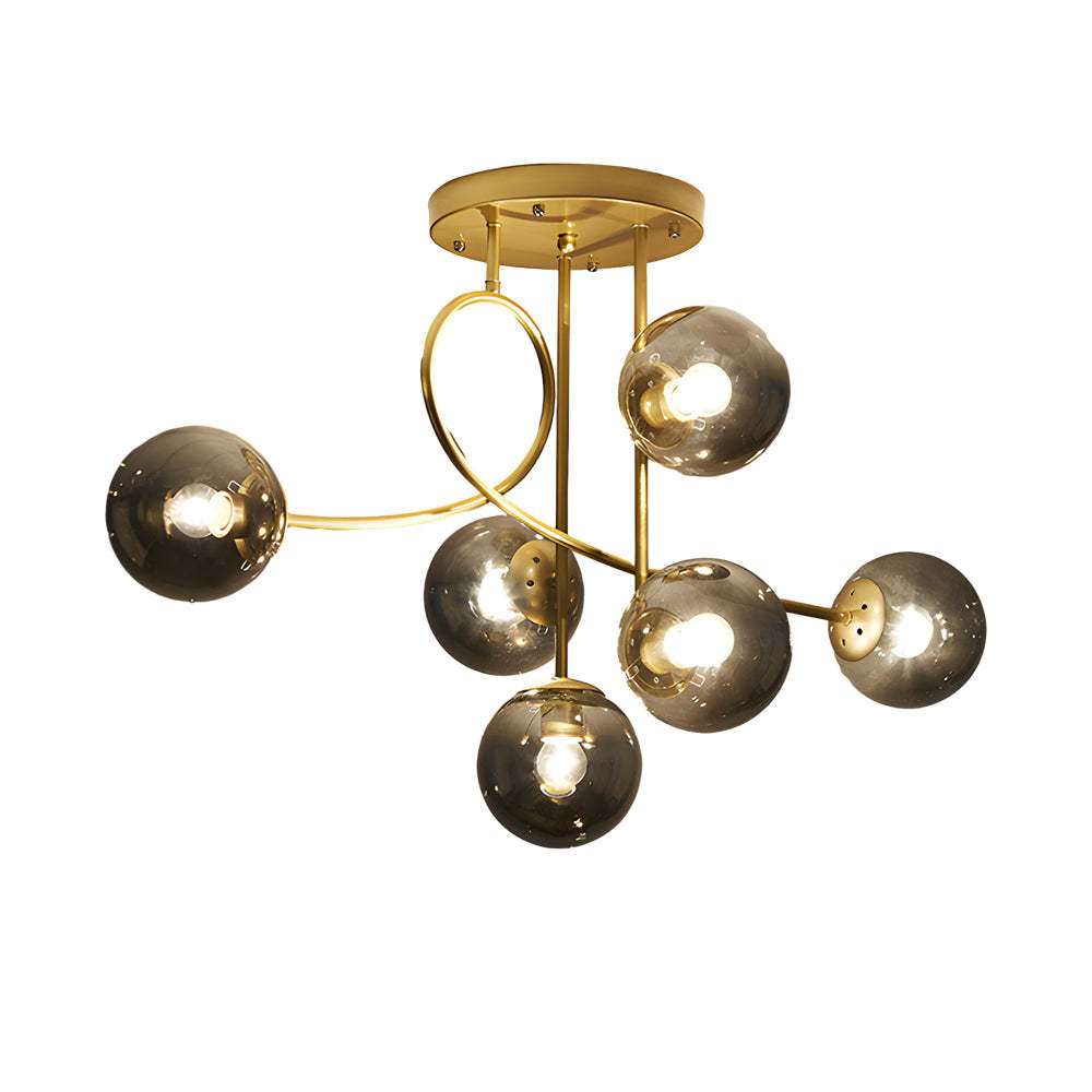 Gold Black Semi-Flush Chandelier with Glass Shade