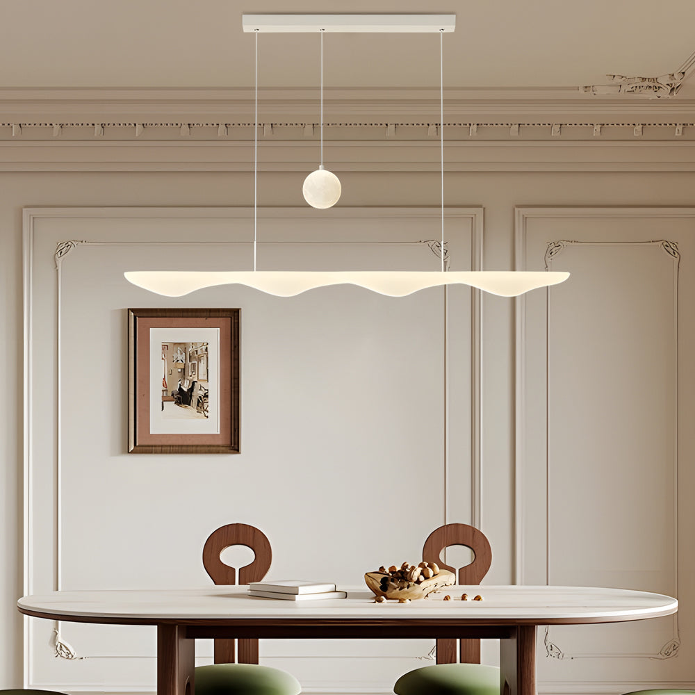 Long Strip Wave Moon Dimmable White Modern Chandelier