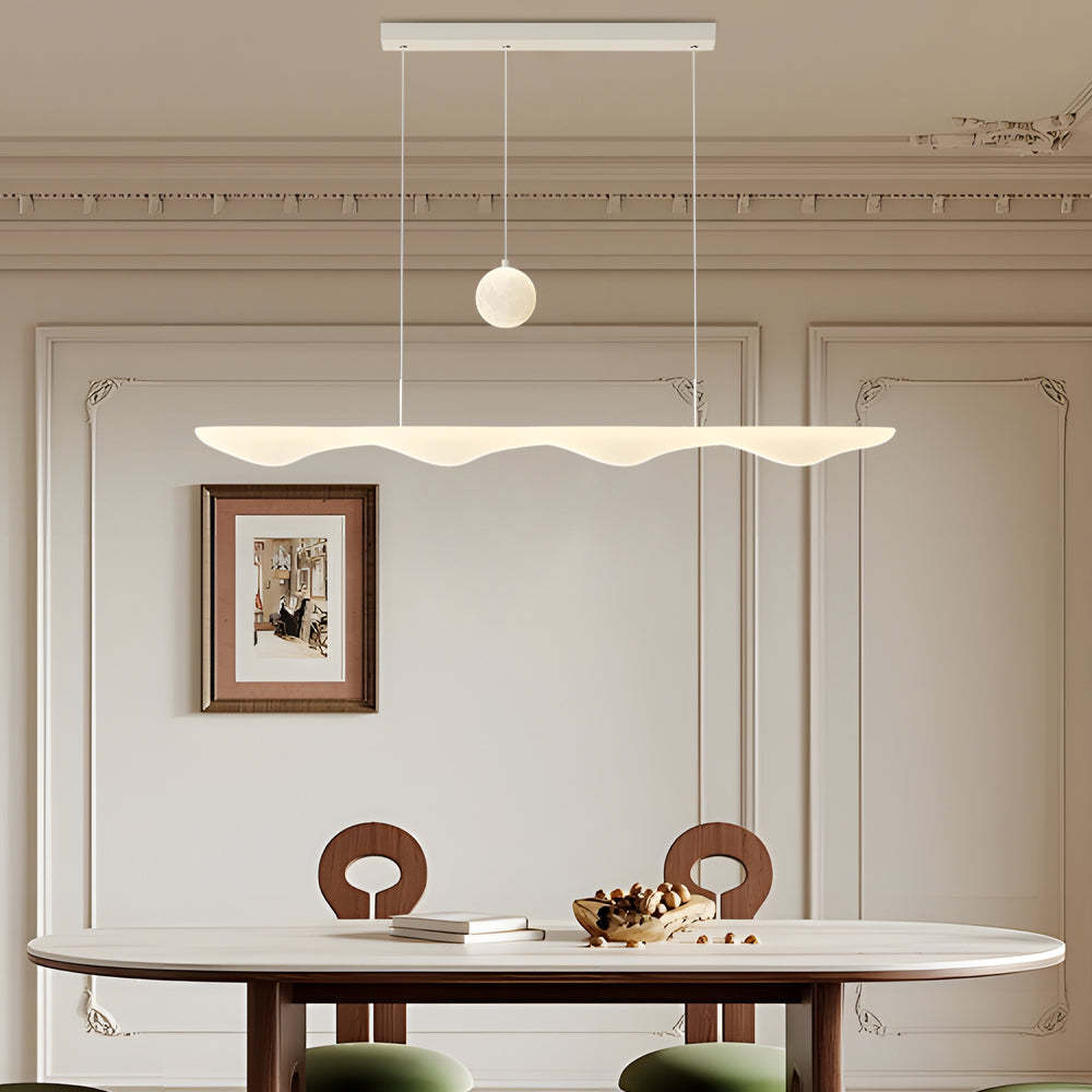 Long Strip Wave Moon Dimmable White Modern Chandelier