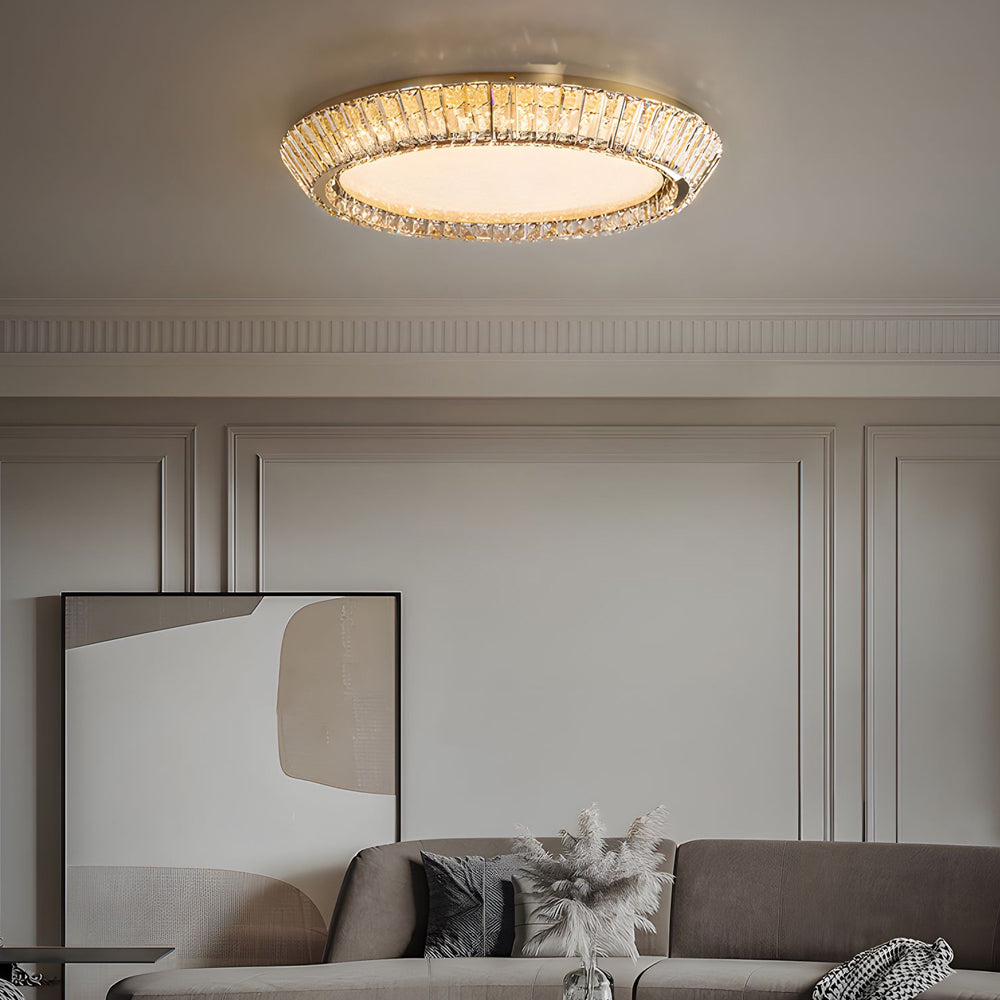 Quicksand Drum Crystal Titanium Gold Flush Mount Chandelier