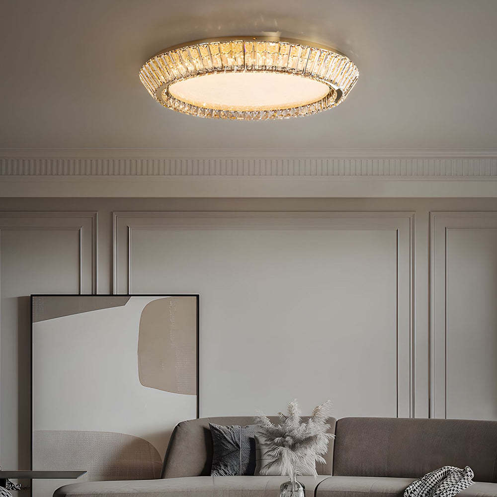 Quicksand Drum Crystal Titanium Gold Flush Mount Chandelier