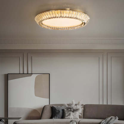 Quicksand Drum Crystal Titanium Gold Flush Mount Chandelier