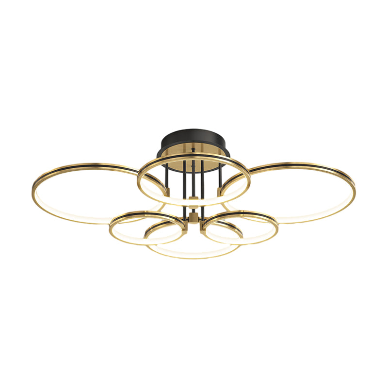 3/5/6-Ring Dimmable Gold Modern Leather Ceiling Light