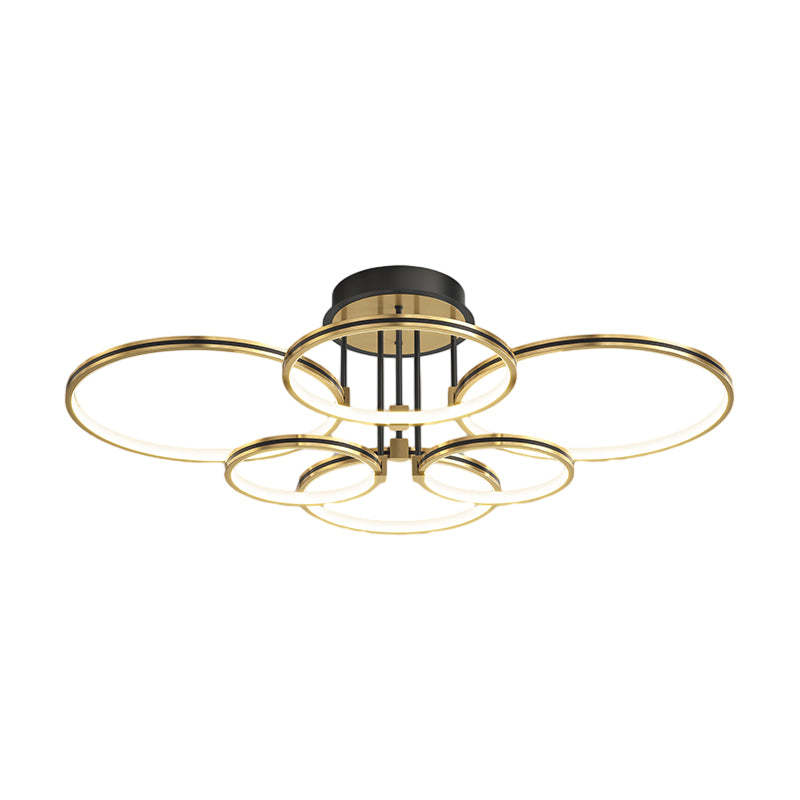 3/5/6-Ring Dimmable Gold Modern Leather Ceiling Light