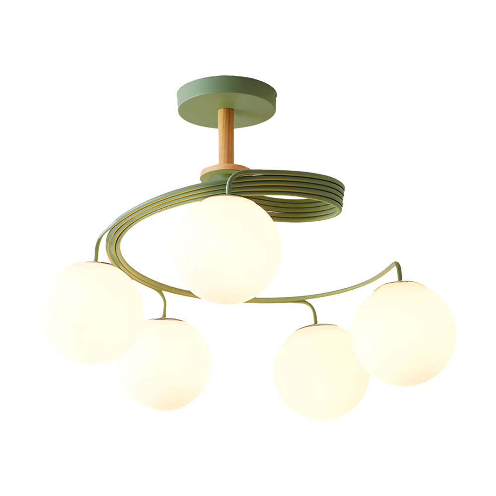 Glass Ball Spiral Metallic Semi-Flush Ceiling Light