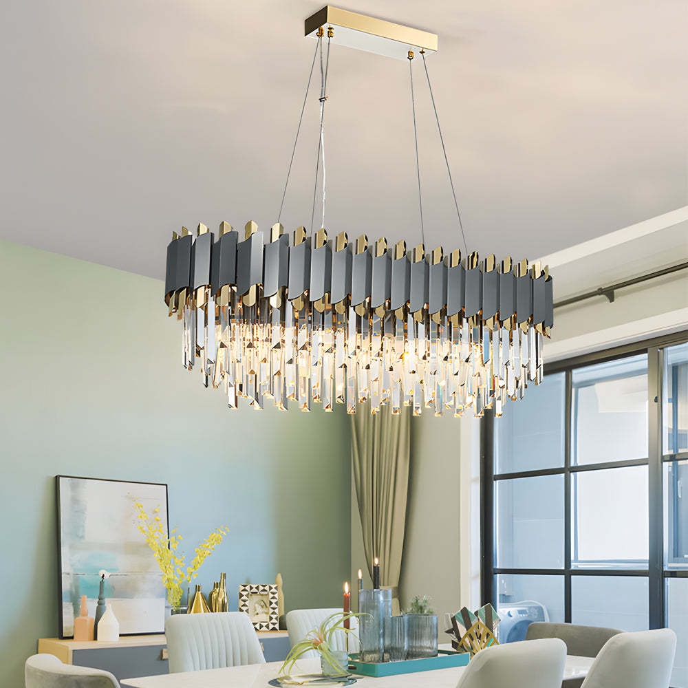 Modern layered 8-light chrome chandeliers — 39.4"