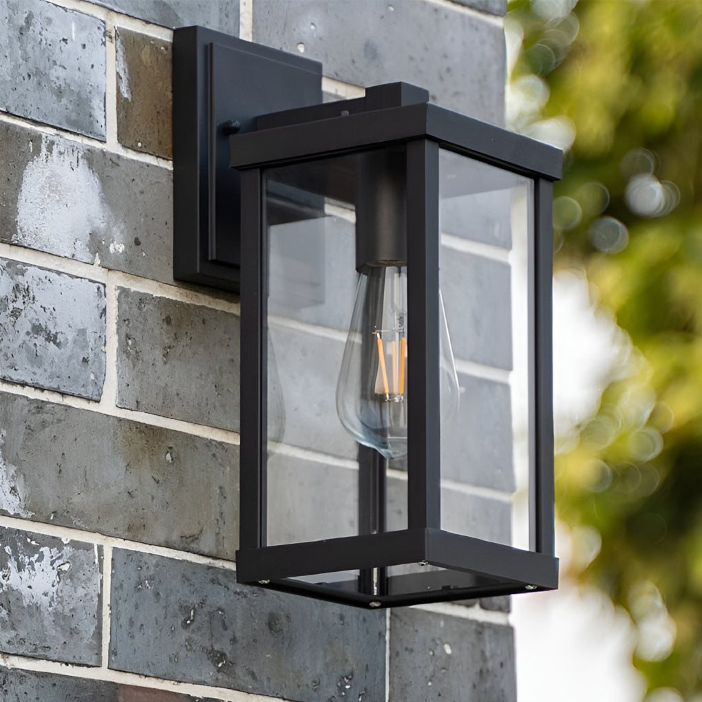 Rectangular Glass Waterproof Black Modern Outdoor Wall Lamp Exterior Lights-Lighom