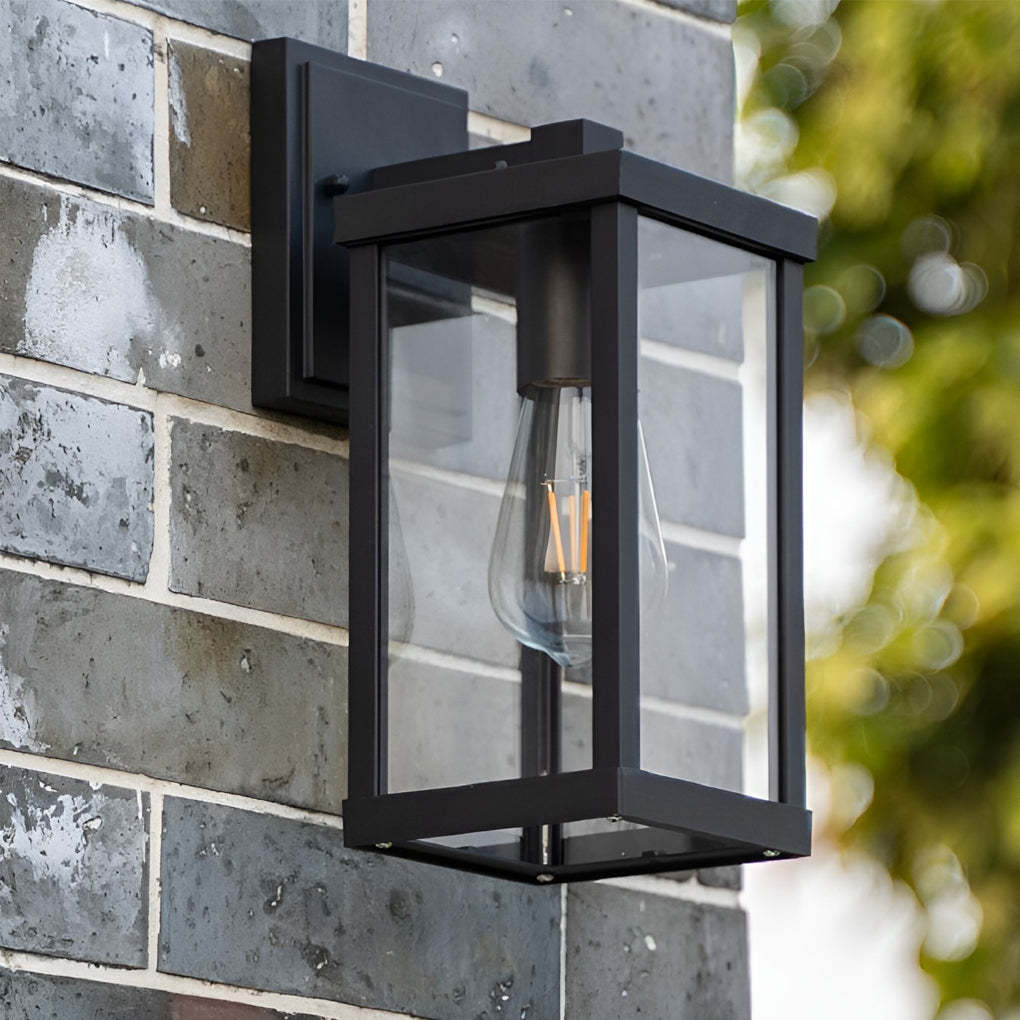 Rectangular Glass Waterproof Black Modern Outdoor Wall Lamp Exterior Lights-Lighom