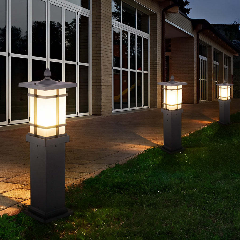 Modern Solar LED Lawn Lamp with Ancient Asian Style Top Waterproof Outdoor Light-Lighom