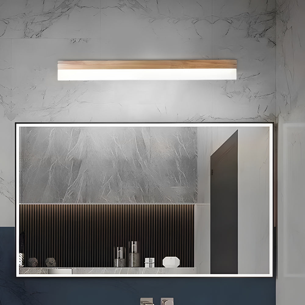 Natural Wooden LED Plastic Shade Bathroom Vanity Light