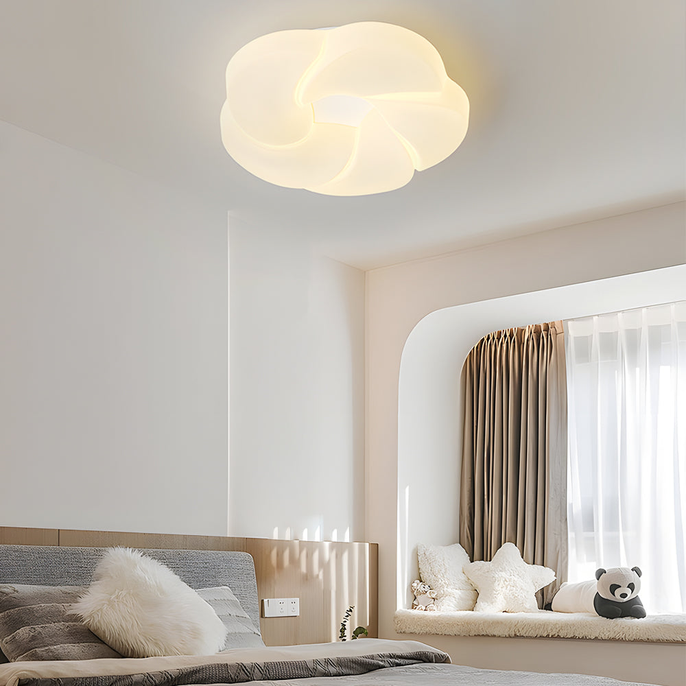 White synthetic metal iron milky flower flush mount lighting - modern