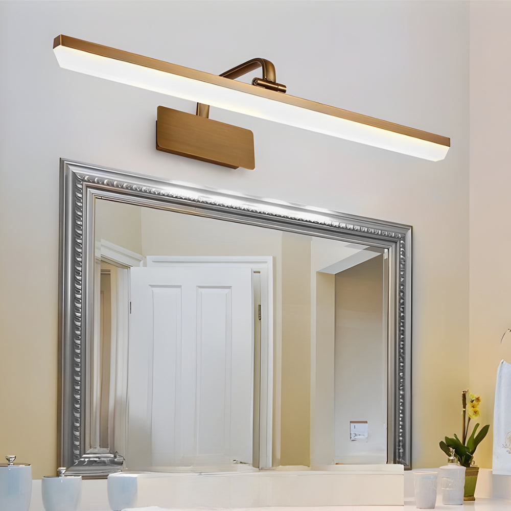 Brass Linear LED Bathroom Vanity Light with Curved Rod Design Elegant Mirror Fixture-Lighom