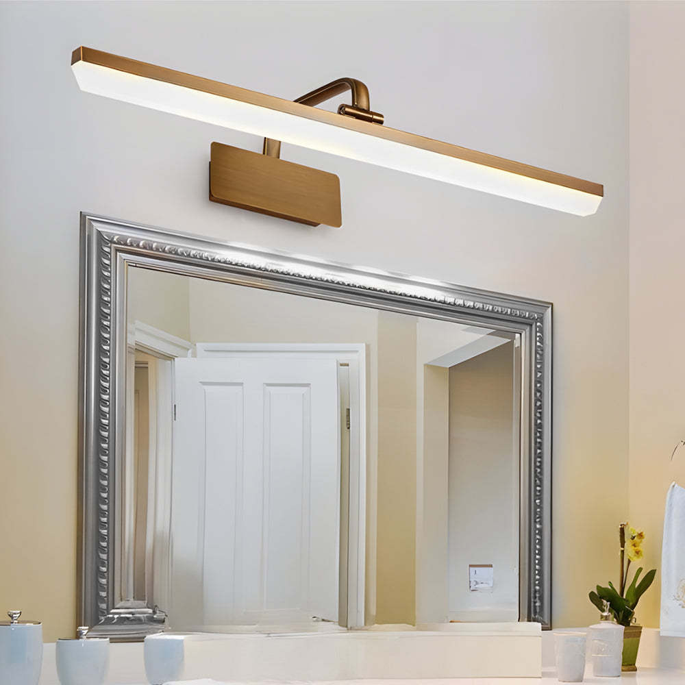 Brass Linear LED Bathroom Vanity Light with Curved Rod Design Elegant Mirror Fixture-Lighom