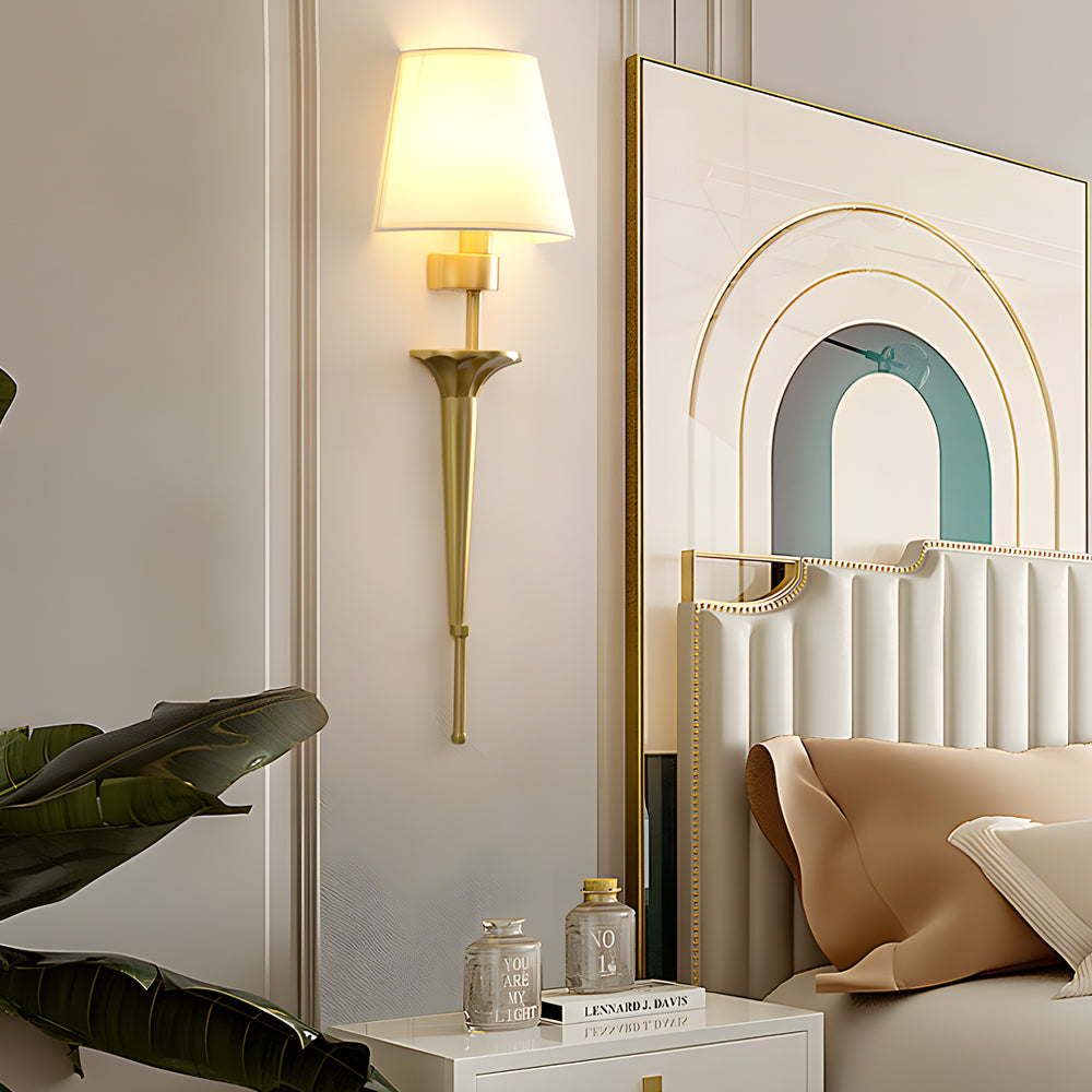 25.98-In H. Gold/Black Copper 1-Light American Wall Sconce with Fabric Shade-Lighom