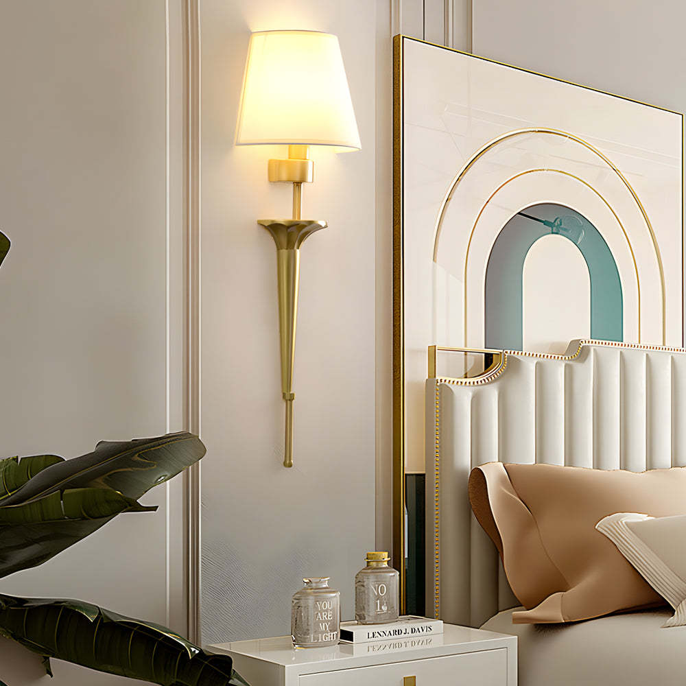25.98-In H. Gold/Black Copper 1-Light American Wall Sconce with Fabric Shade-Lighom