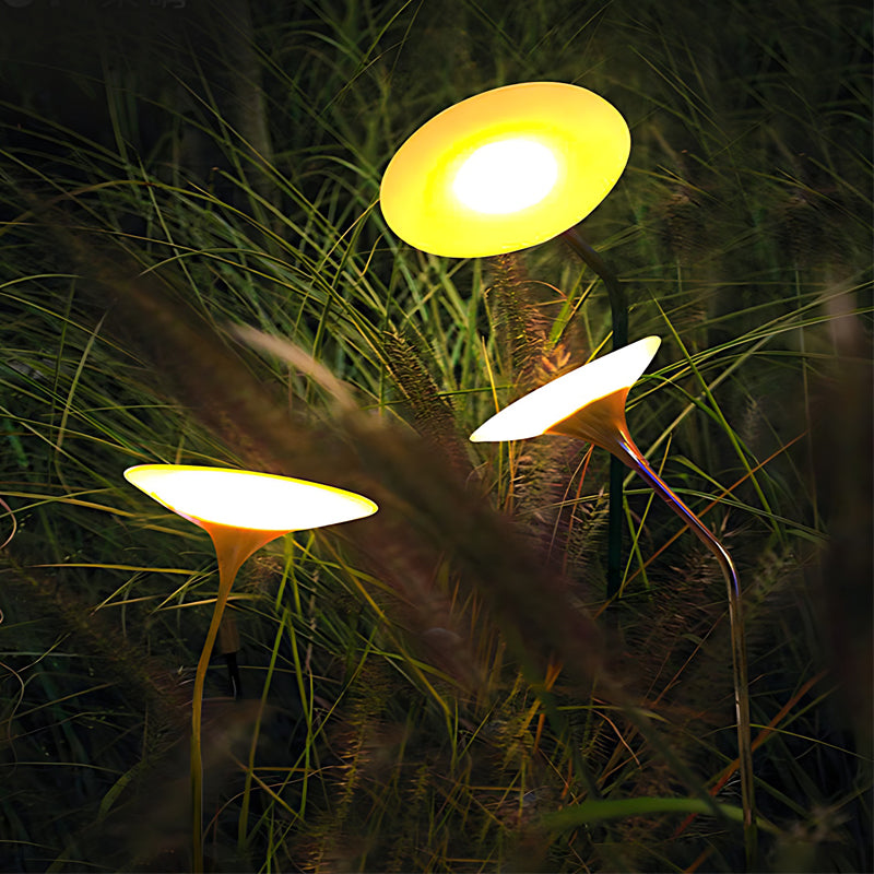 Modern mushroom lawn black landscape lighting — Solar / Set of 2