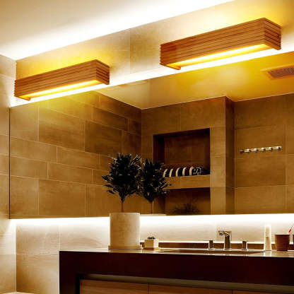 Wood Rectangular Waterproof LED Nordic Wall Sconce Lighting Mirror Light-Lighom