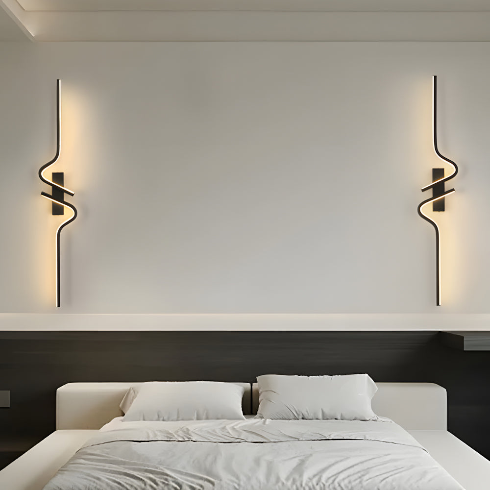 Minimalist Long Wave Aluminum Black Decorative LED Wall Lamp-Lighom