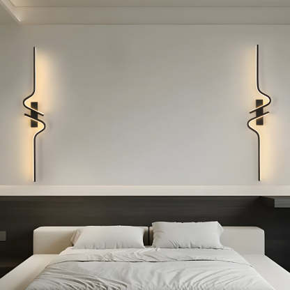 Minimalist Long Wave Aluminum Black Decorative LED Wall Lamp-Lighom