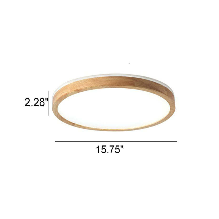 Japanese Minimalist Solid Wood LED Flush Mount Light