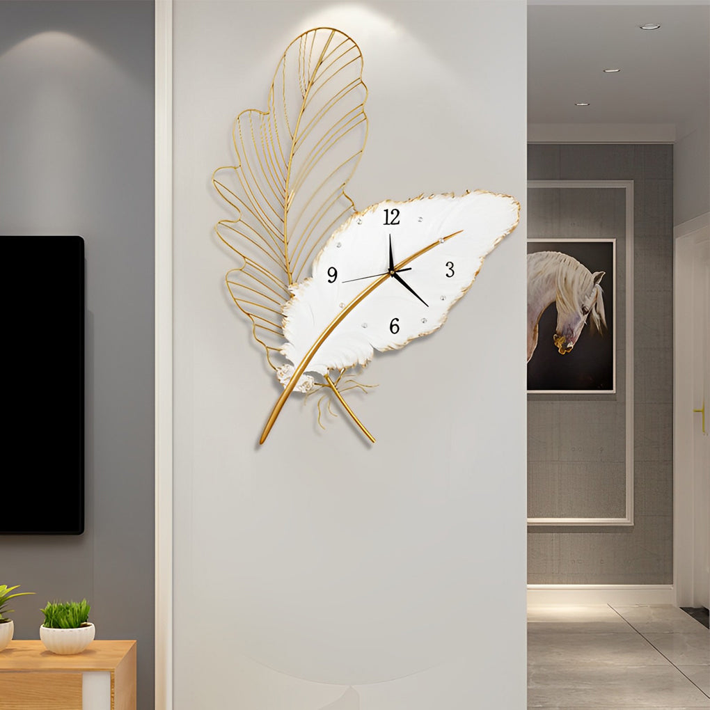 Resin Feather Silent Wall Clock LED Art