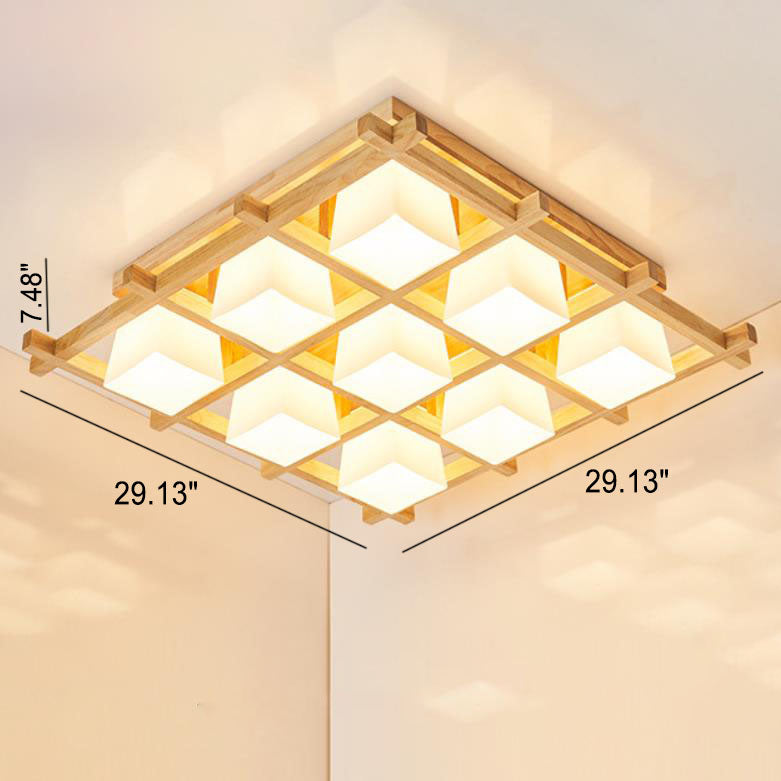 Japanese Wooden Square Flush Ceiling Light