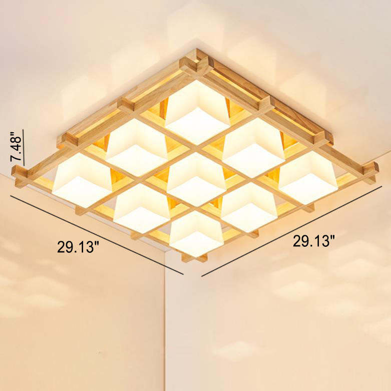 Japanese Wooden Square Flush Ceiling Light